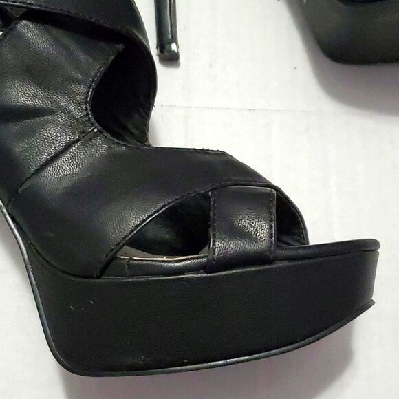 Michael Antonio Black Leather Crossed Party Event Stiletto Heels 7.5 - Picture 8 of 14
